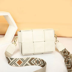 Woven Cow Leather Crossbody Bag Wide Straps Handbags