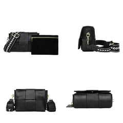 Woven Cow Leather Crossbody Bag Wide Straps Handbags