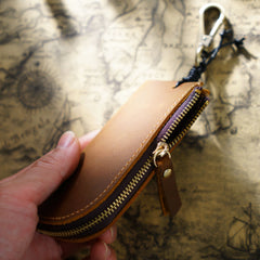 Vintage Cowhide Key Storage Bag with Metal Hook