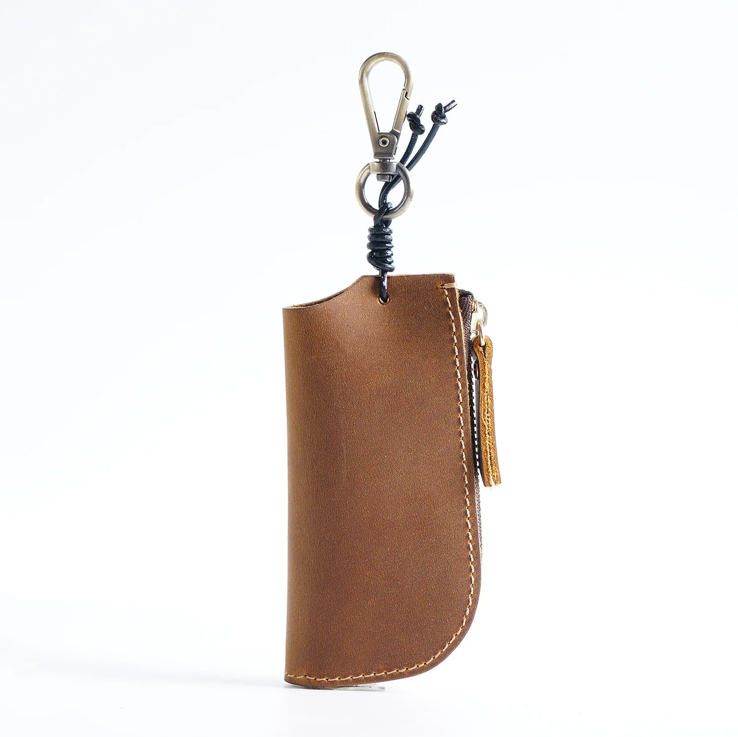 Vintage Cowhide Key Storage Bag with Metal Hook