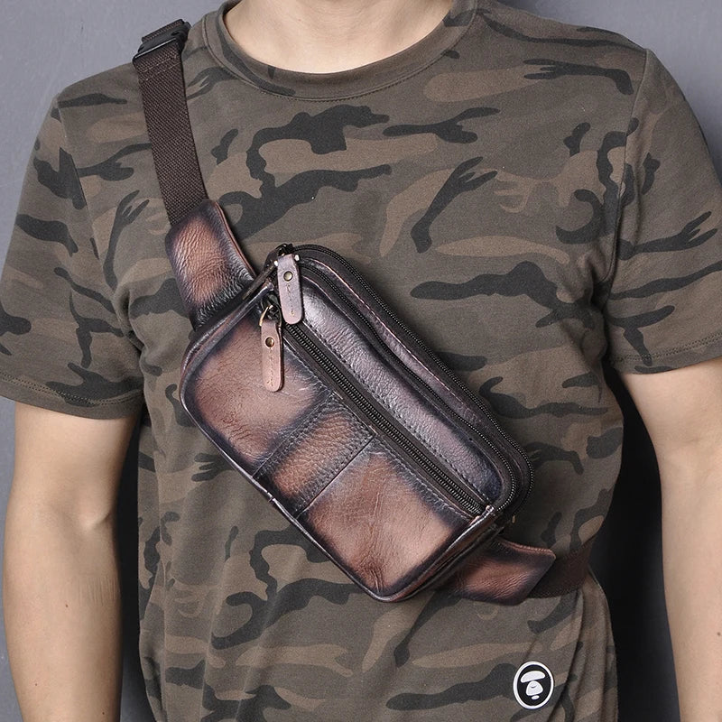 Casual Leather Men Waist Belt Bag Chest Pack Sling Bag