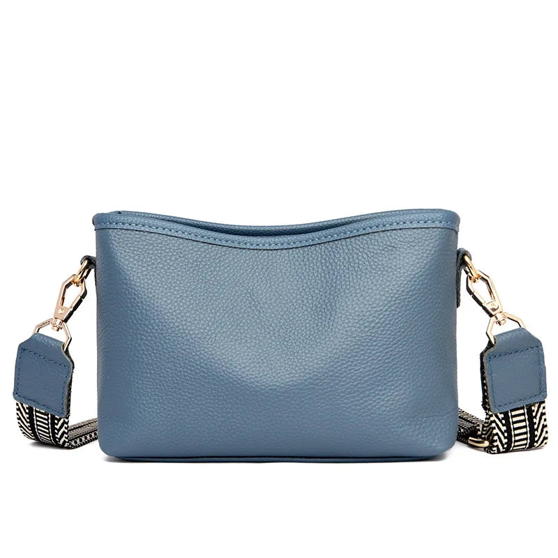 Leather Women Wide Shoulder Strap Cross-body Bag Cowhide Single Shoulder Ba