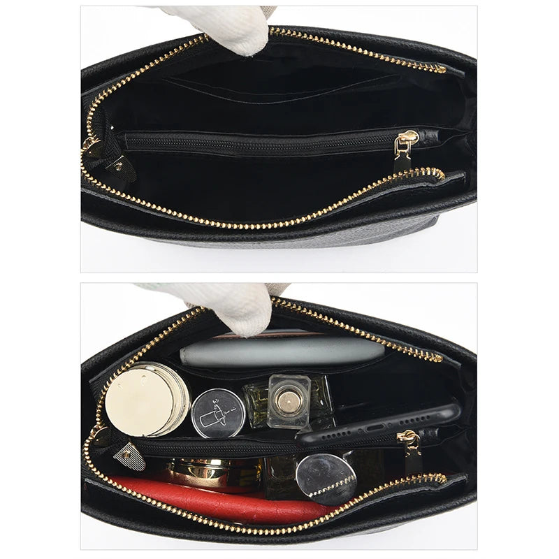 Leather Women Wide Shoulder Strap Cross-body Bag Cowhide Single Shoulder Ba