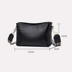 Leather Women Wide Shoulder Strap Cross-body Bag Cowhide Single Shoulder Ba