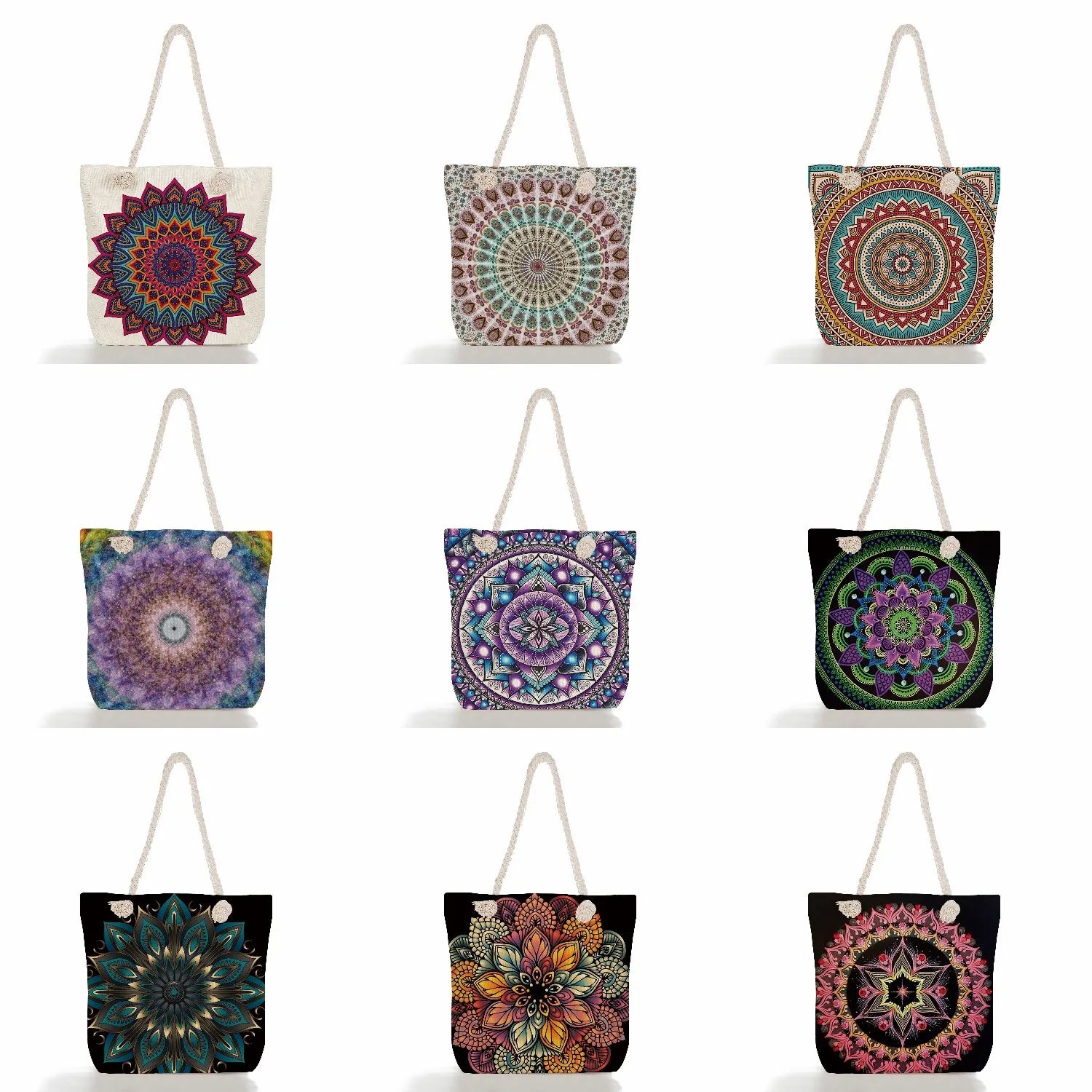 Geometric Floral Print Handbag Eco Friendly High Capacity Shopping Bag