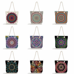 Geometric Floral Print Handbag Eco Friendly High Capacity Shopping Bag