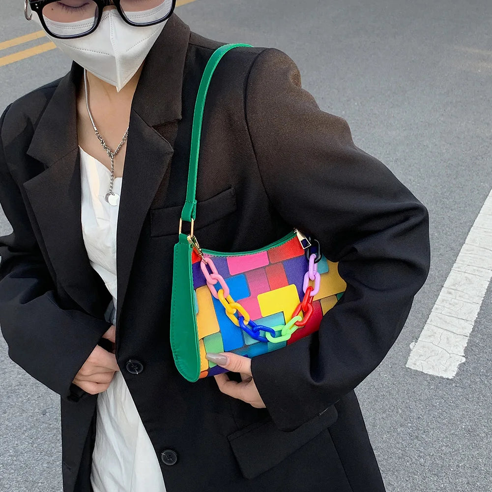 Geometric Hit Underarm Bags Leather Women Casual Shoulder Crossbody Bag