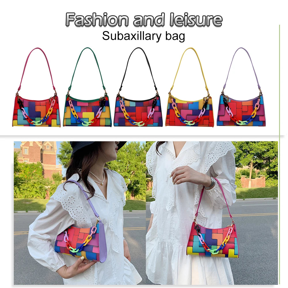Geometric Hit Underarm Bags Leather Women Casual Shoulder Crossbody Bag