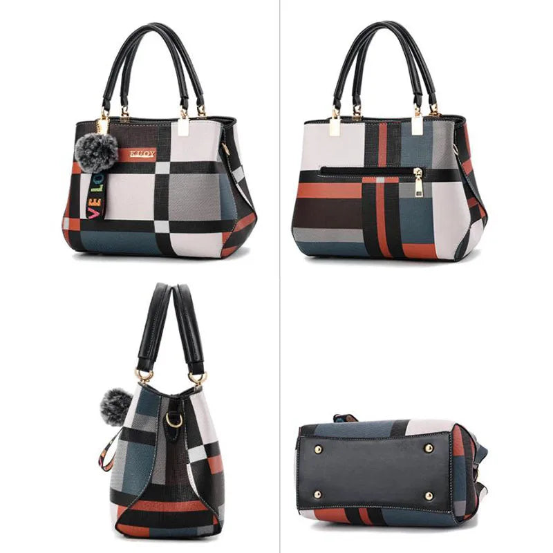 Geometric Panelled Leather Handbag Shoulder Bag