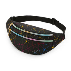 Geometric Pattern Waist Bag PU Artificial Leather Splicing Belt Bag