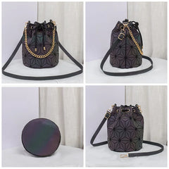 Geometric Reflective Luminous Bucket Bag Drawstring Crossbody Shoulder Bags