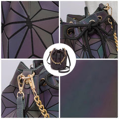 Geometric Reflective Luminous Bucket Bag Drawstring Crossbody Shoulder Bags