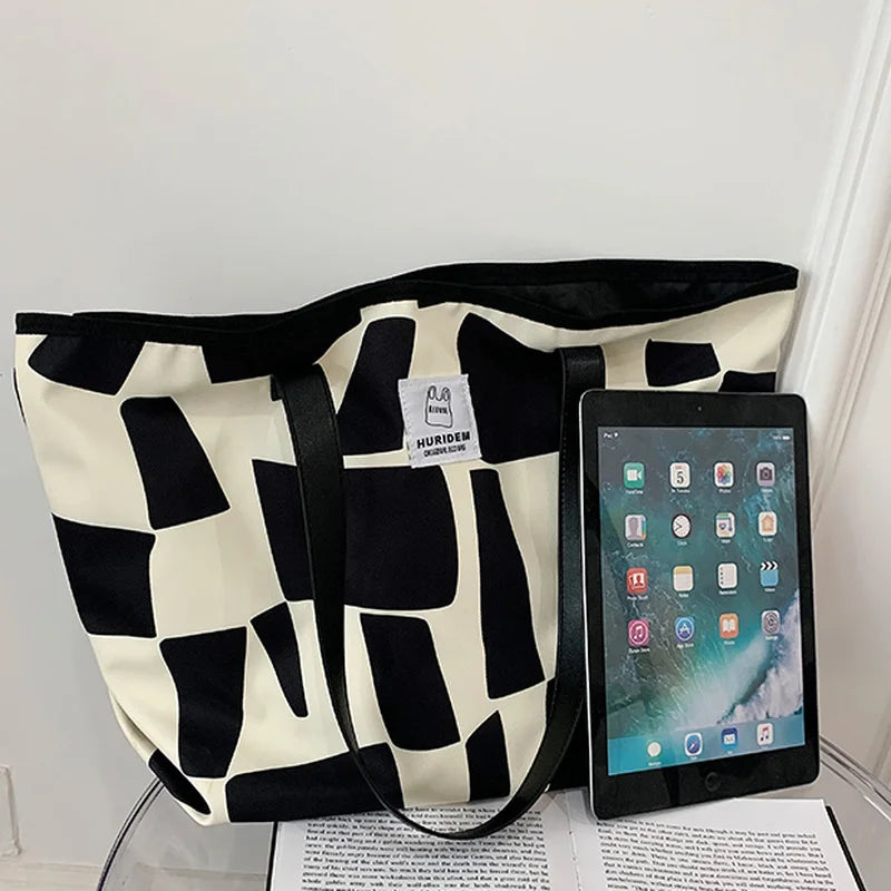 Geometric Shoulder Bags Retro All-match Canvas Tote Office Lady Bag