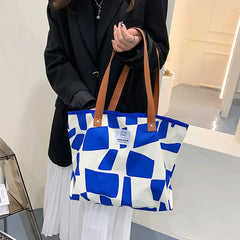 Geometric Shoulder Bags Retro All-match Canvas Tote Office Lady Bag
