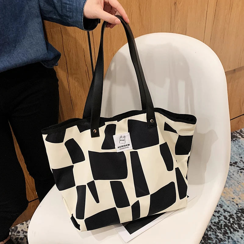 Geometric Shoulder Bags Retro All-match Canvas Tote Office Lady Bag