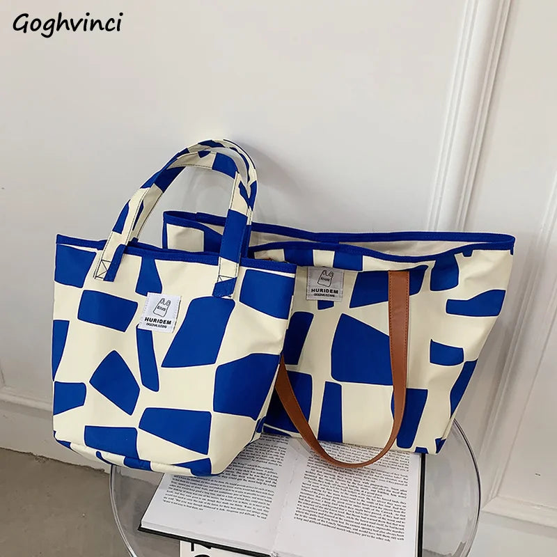 Geometric Shoulder Bags Retro All-match Canvas Tote Office Lady Bag