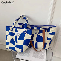 Geometric Shoulder Bags Retro All-match Canvas Tote Office Lady Bag