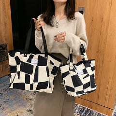 Geometric Shoulder Bags Retro All-match Canvas Tote Office Lady Bag