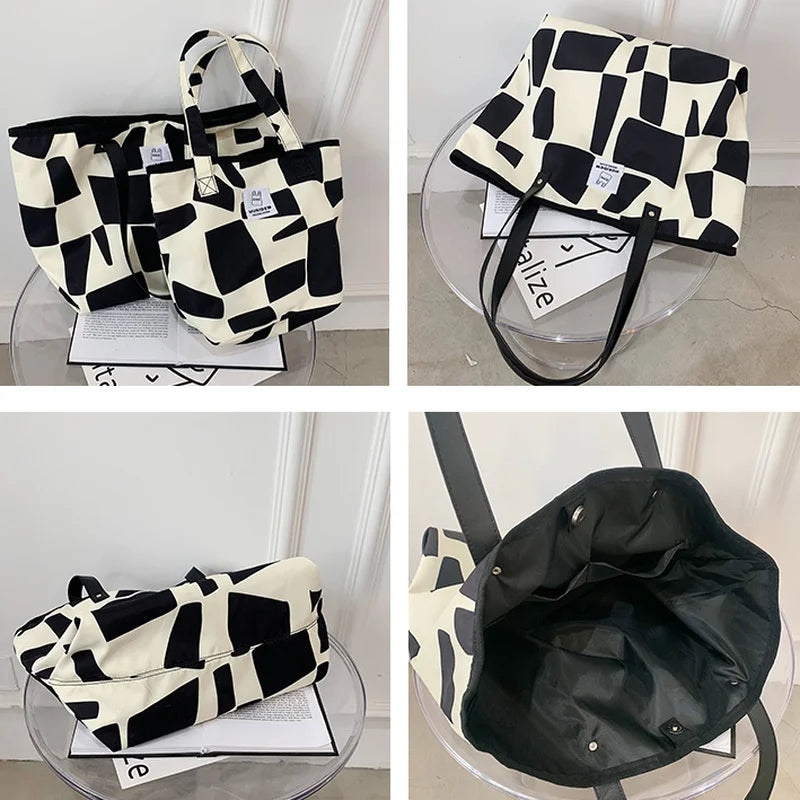 Geometric Shoulder Bags Retro All-match Canvas Tote Office Lady Bag