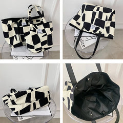 Geometric Shoulder Bags Retro All-match Canvas Tote Office Lady Bag