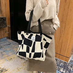Geometric Shoulder Bags Retro All-match Canvas Tote Office Lady Bag