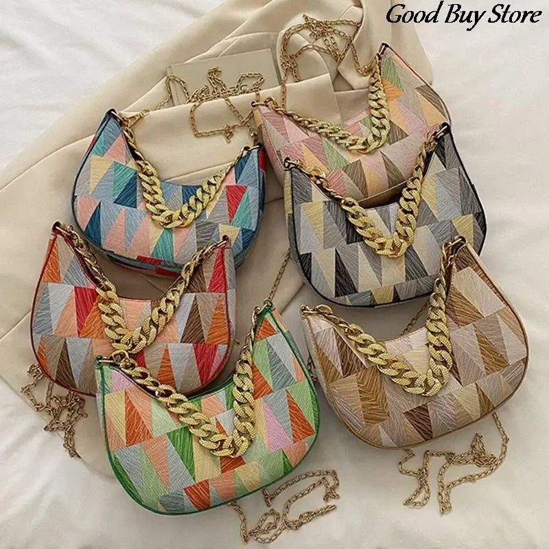 Geometry Pattern Shoulder Bag Chains Handbags Retro Wedding Clutch Purse
