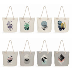 Geometry Print Women Lady Handbags High Folding Reusable Shopper Bags
