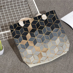 Geometry Linen Handbags High Capacity Shopping Tote Bags