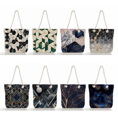 Geometry Linen Handbags High Capacity Shopping Tote Bags