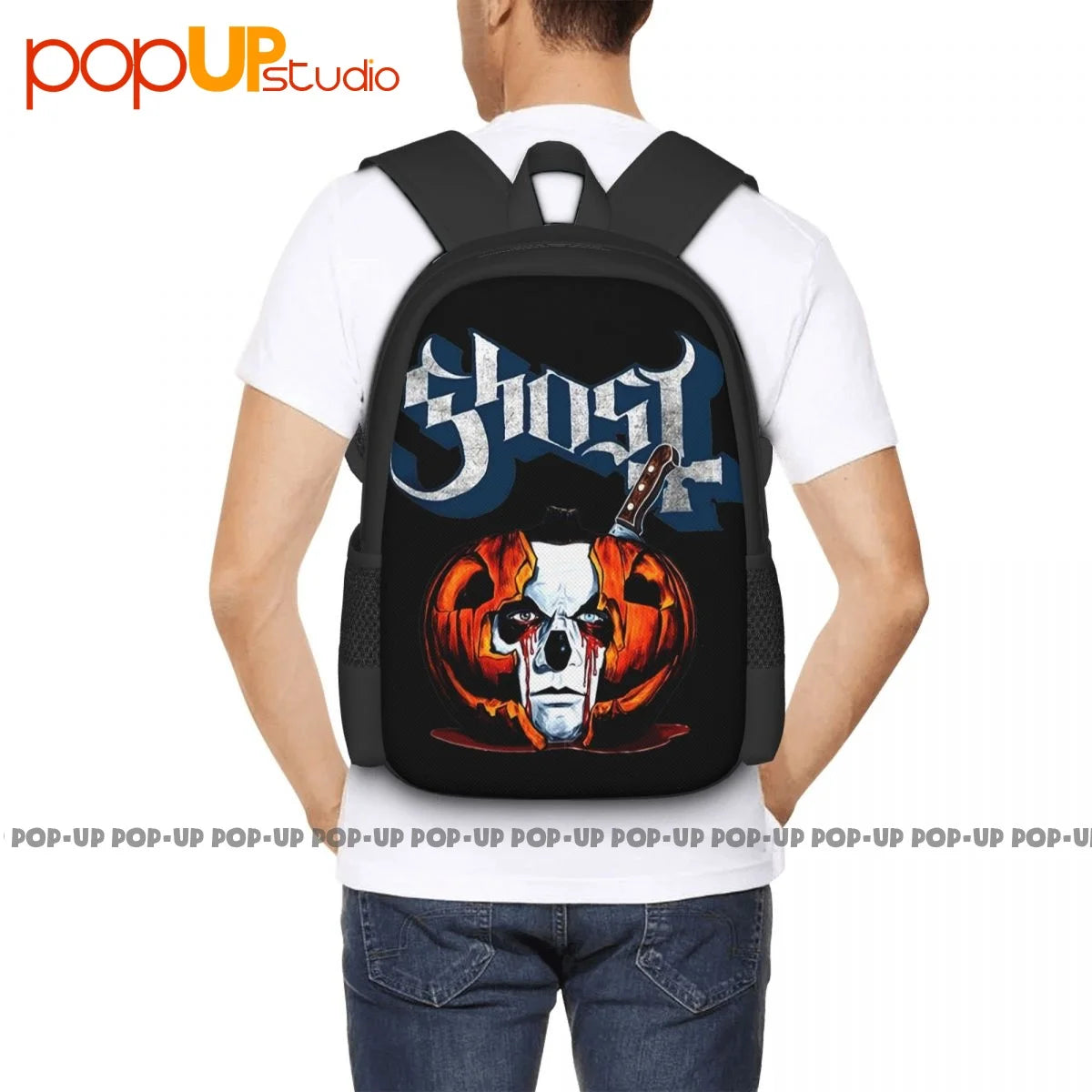 Ghost Bc Pumpkin Surprise Papa Halloween Metal Rock Band Backpack