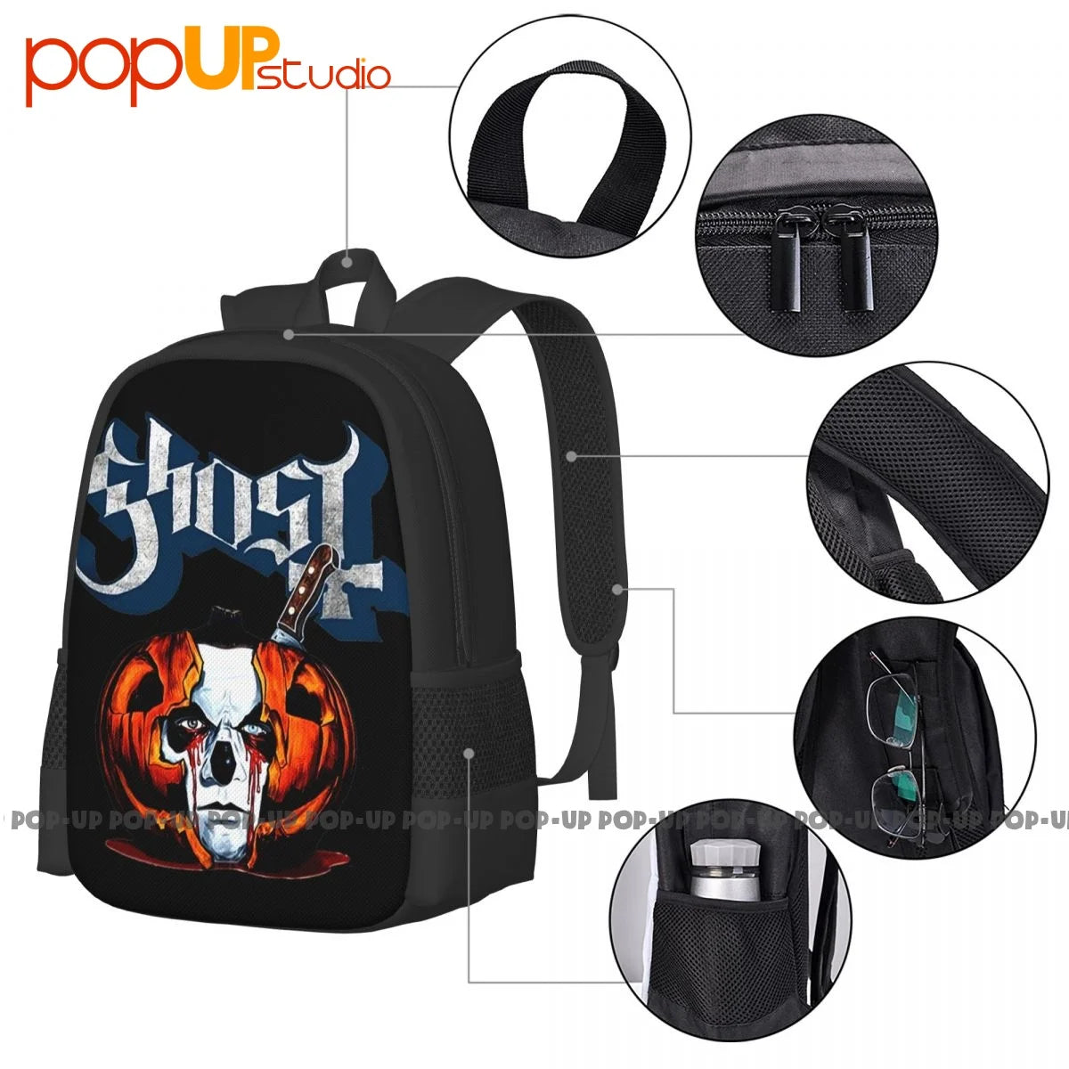 Ghost Bc Pumpkin Surprise Papa Halloween Metal Rock Band Backpack