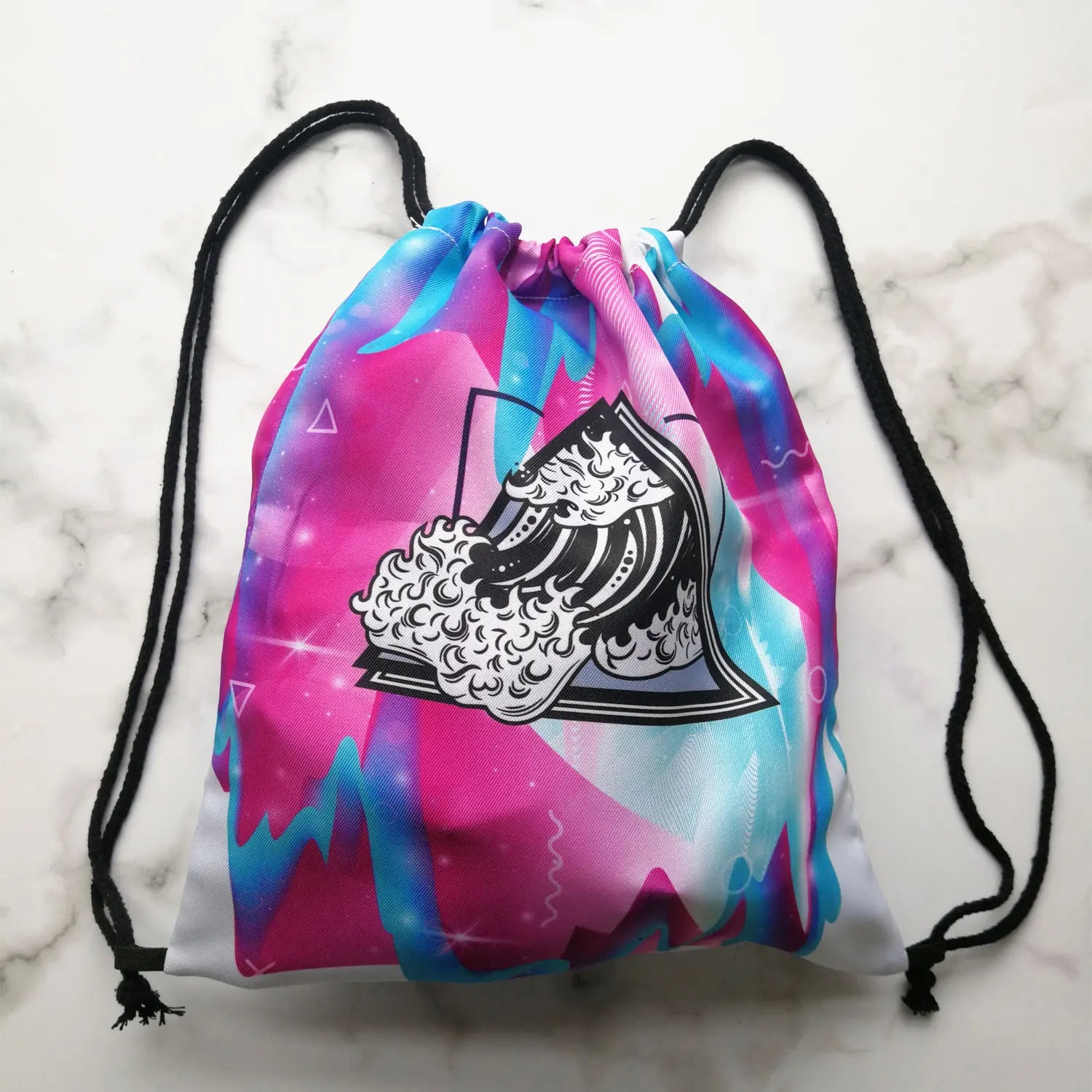 Cat Girl Print Backpack Japanese Style Drawstring Pocket Softback Bag