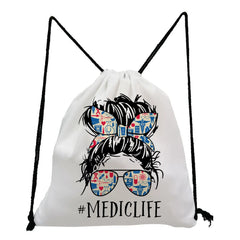 Print Casual Portable Drawstring Backpack for Students