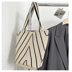 Cotton Woven Tote Bag for Women Casual Knitted Shoulder Bag Large Capacity
