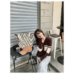 Cotton Woven Tote Bag for Women Casual Knitted Shoulder Bag Large Capacity