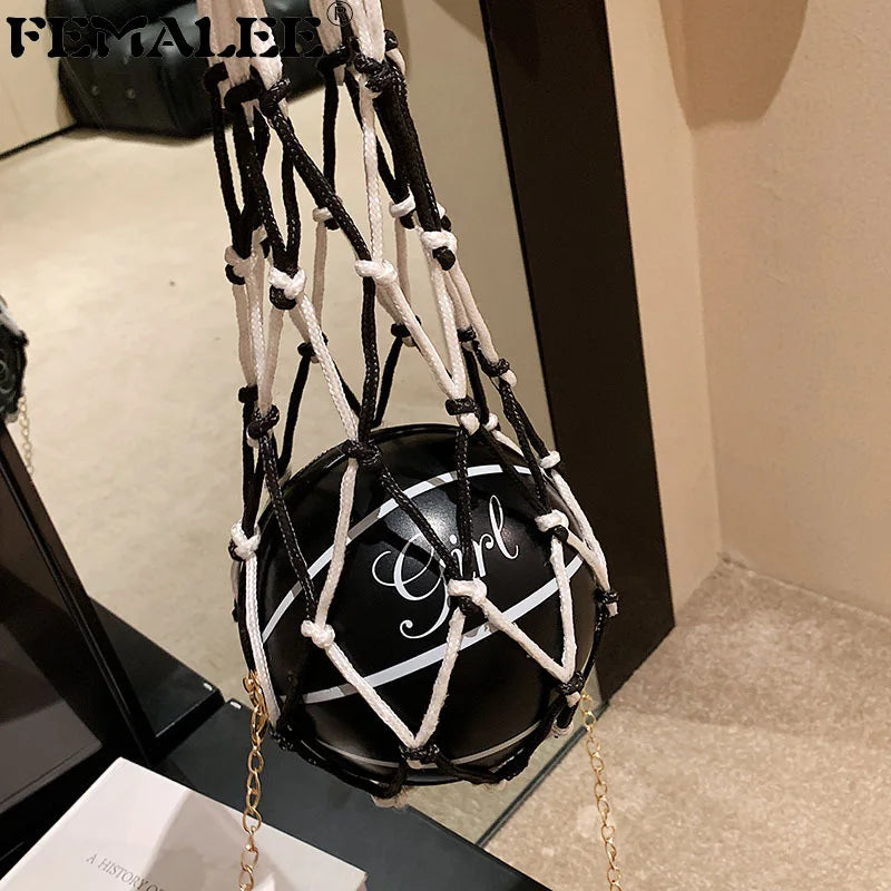 Girl Basketball Round PU Leather Handbag - Chain Shoulder Messenger Bag