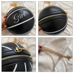 Girl Basketball Round PU Leather Handbag - Chain Shoulder Messenger Bag
