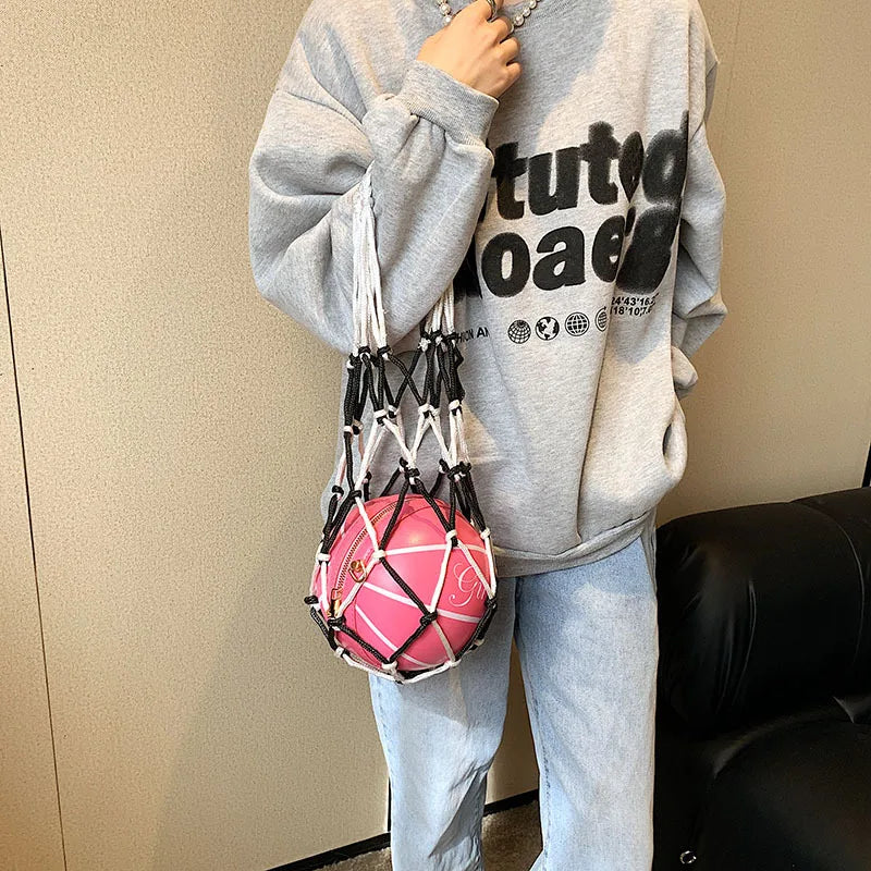 Girl Basketball Round PU Leather Handbag - Chain Shoulder Messenger Bag