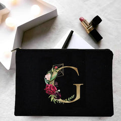 Girl Cosmetic Bag Golden Flower Letter Pattern Storage Organizer Bags Korea