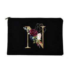 Girl Cosmetic Bag Golden Flower Letter Pattern Storage Organizer Bags Korea