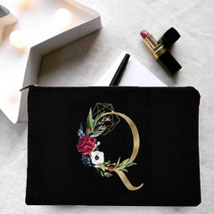 Girl Cosmetic Bag Golden Flower Letter Pattern Storage Organizer Bags Korea