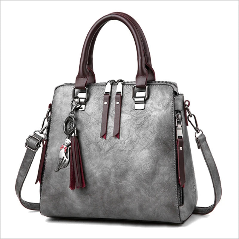 Tassel Crossbody Bag PU Leather Shoulder Messenger Bag for Women