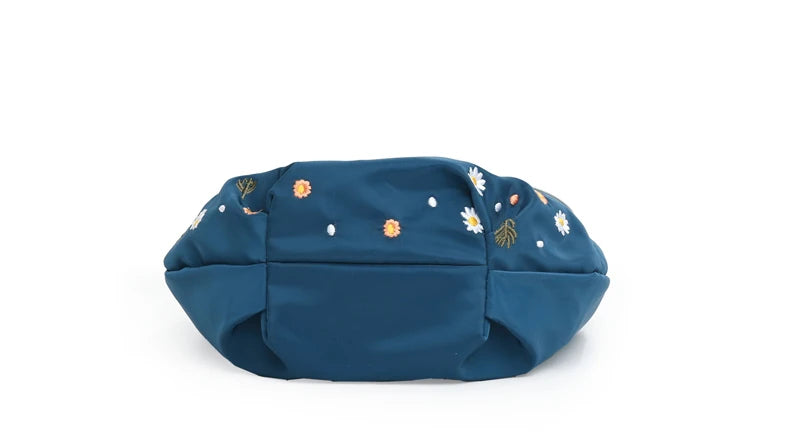Flower Print Small Shoulder Bag Lightweight Nylon Crossbody Purse