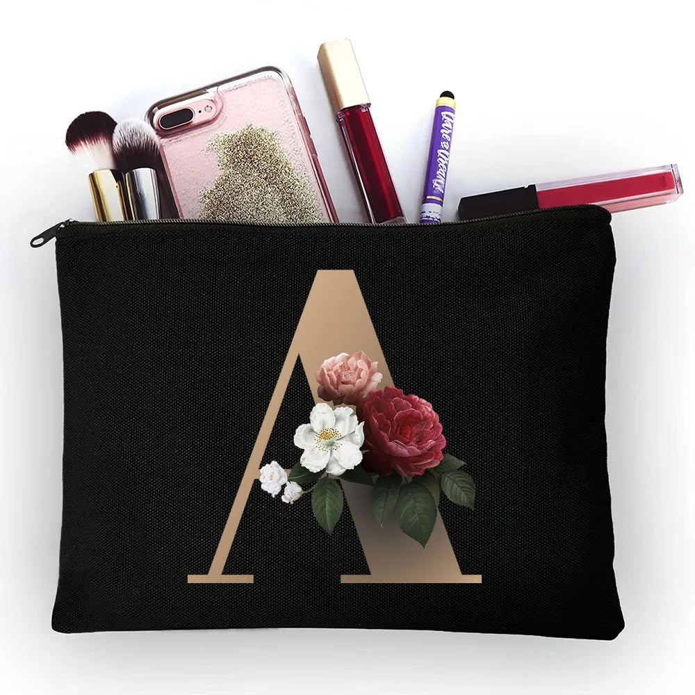 Golden Letter Pattern Classic Makeup Bag Pouch
