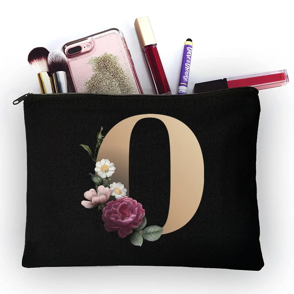 Golden Letter Pattern Classic Makeup Bag Pouch