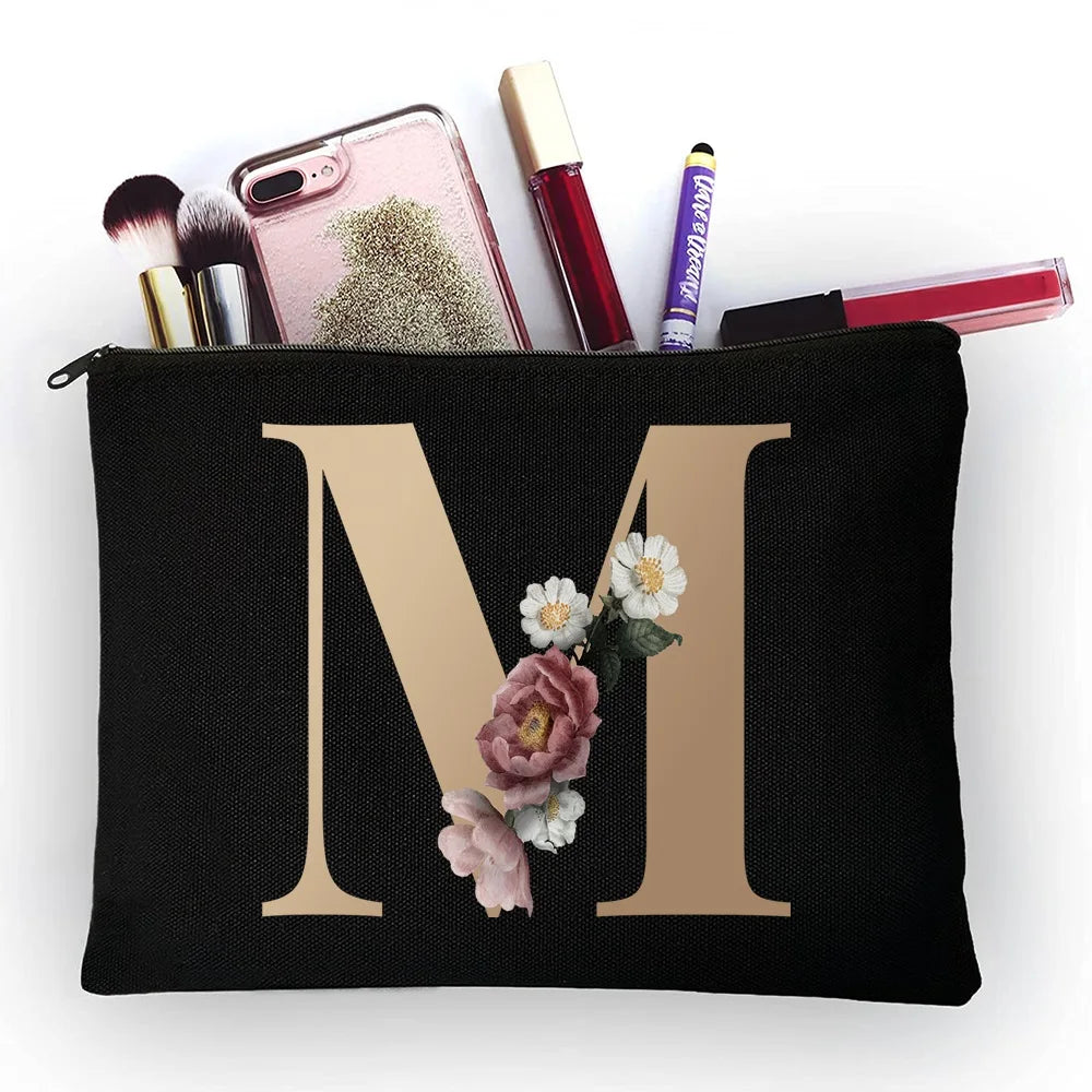 Golden Letter Pattern Classic Makeup Bag Pouch