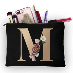 Golden Letter Pattern Classic Makeup Bag Pouch