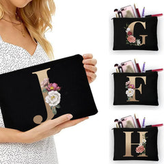 Golden Letter Pattern Classic Makeup Bag Pouch