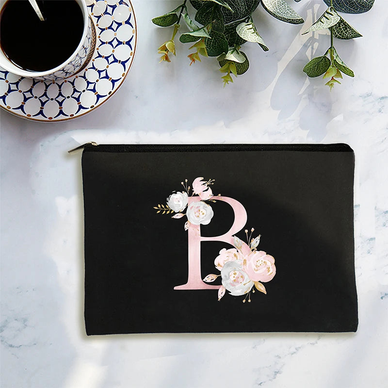 Girl Makeup Bag Pink Letter Pattern Organizer Pouches
