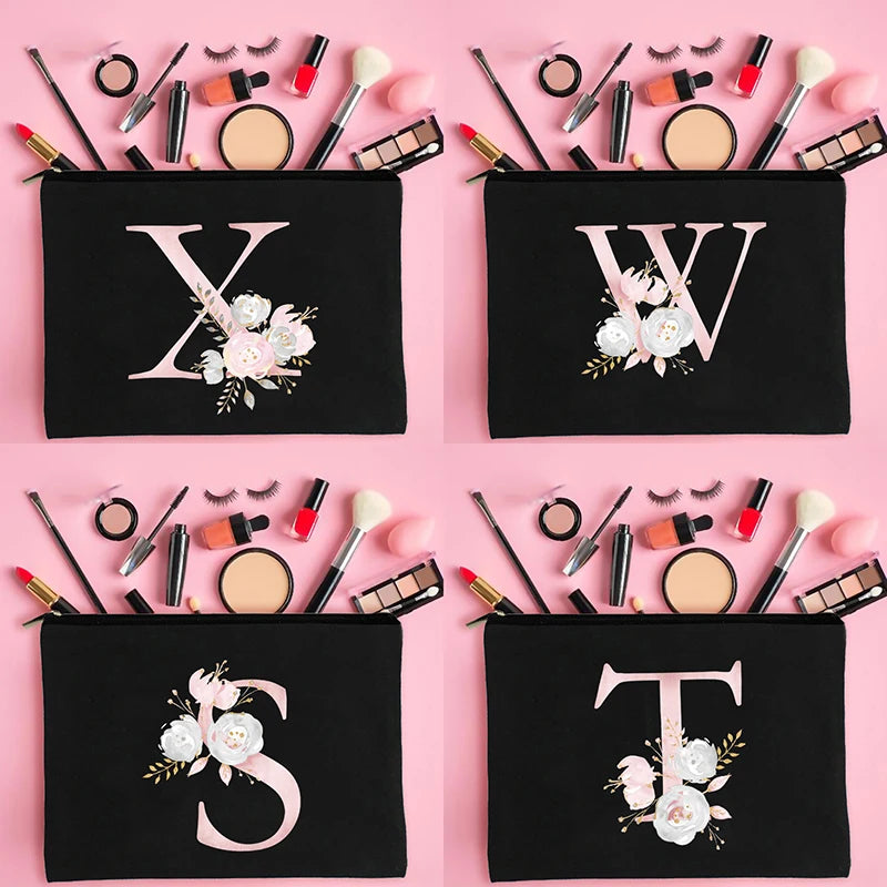 Girl Makeup Bag Pink Letter Pattern Organizer Pouches
